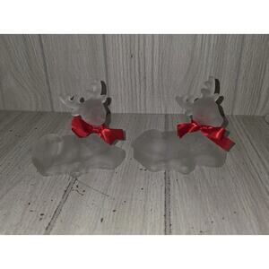Vintage Frosted Glass Reindeer Christmas Candle Holders Centurion Collection